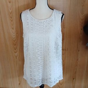 Roz & Ali Ivory Lace Tank Top